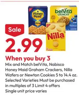 Stater Bros belVita, Nabisco Honey Maid Graham Crackers, Nilla Wafers or Newton Cookies offer