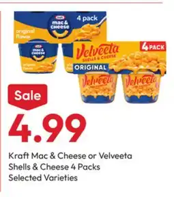 Stater Bros Kraft Mac & Cheese or Velveeta Shells & Cheese 4 Packs offer