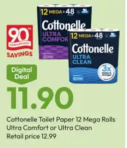 Stater Bros Cottonelle Toilet Paper 12 Mega Rolls Ultra Comfort or Ultra Clean offer
