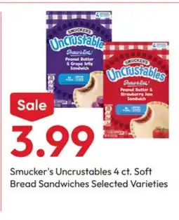 Stater Bros Smucker's Uncrustables 4 ct. Soft Bread Sandwiches offer