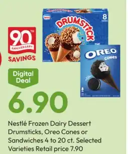 Stater Bros Nestlé Frozen Dairy Dessert Drumsticks, Oreo Cones or Sandwiches offer