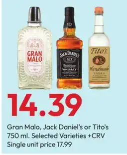 Stater Bros Gran Malo, Jack Daniel's or Tito's offer