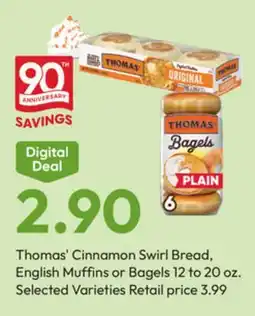 Stater Bros Thomas' Cinnamon Swirl Bread, English Muffins or Bagels offer