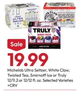 Stater Bros Michelob Ultra Seltzer, White Claw, Twisted Tea, Smirnoff Ice or Truly offer