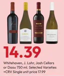 Stater Bros Whitehaven, J. Lohr, Josh Cellars or Daou offer
