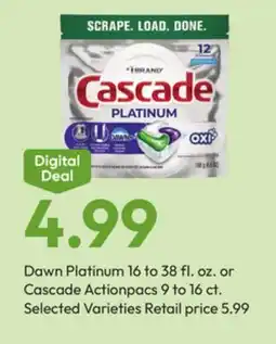 Stater Bros Dawn Platinum 16 to 38 fl. oz. or Cascade Actionpacs 9 to 16 ct offer