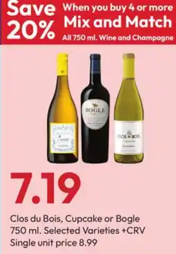 Stater Bros Clos du Bois, Cupcake or Bogle offer