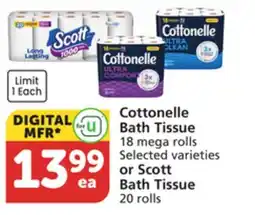 Albertsons Cottonelle Bath Tissue 18 mega rolls or Scott Bath Tissue 20 rolls offer