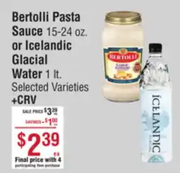 Smart & Final Bertolli Pasta Sauce or Icelandic Glacial Water offer