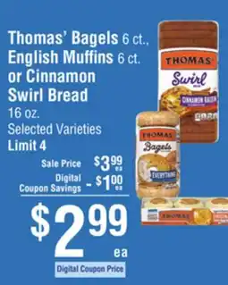 Smart & Final Thomas' Bagels 6 ct., English Muffins 6 ct. or Cinnamon Swirl Bread offer