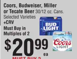 Smart & Final Coors, Budweiser, Miller or Tecate Beer offer