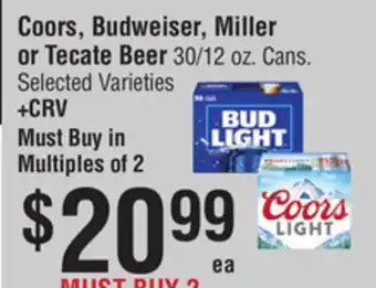 Smart & Final Coors, Budweiser, Miller or Tecate Beer offer