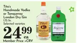 Pavilions Tito's Handmade Vodka or Tanqueray London Dry Gin offer