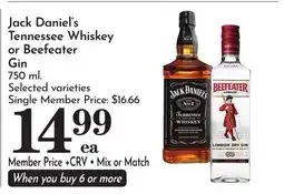 Pavilions Jack Daniel's Tennessee Whiskey or Beefeater Gin offer