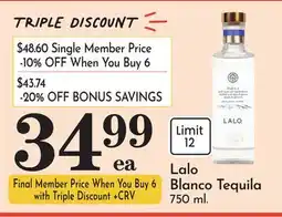 Pavilions Lalo Blanco Tequila offer