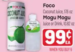 Tony’s Fresh Market Foco Coconut Juice, 17.6 oz Mogu Mogu Juice or Drink, 10.82 oz offer