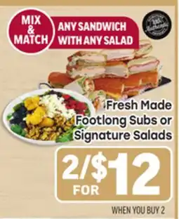 Tony’s Fresh Market Fresh Made Footlong Subs or Signature Salads offer