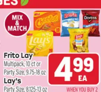 Tony’s Fresh Market Frito Lay, Multipack, 10 ct or Party Size, 9.75-18 oz Lay's Party Size, 8.125-13 oz offer