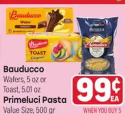 Tony’s Fresh Market Bauducco Wafers, 5 oz or Toast, 5.01 oz Primeluci Pasta Value Size, 500 gr offer