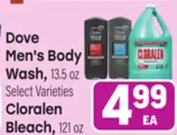 Tony’s Fresh Market Dove Men's Body Wash, 13.5 oz Cloralen Bleach, 121 oz offer