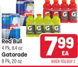 Tony’s Fresh Market Red Bull 4 Pk, 8.4 oz Gatorade 8 Pk, 20 oz offer