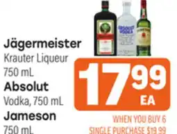 Tony’s Fresh Market Jägermeister Krauter Liqueur 750 mL Absolut Vodka, 750 mL Jameson offer
