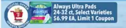 Tony’s Fresh Market Always Ultra Pads offer