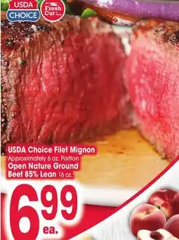 Jewel-Osco USDA Choice Filet Mignon Approximately 6 oz. Portion Open Nature Ground Beef 85% Lean 16 oz offer