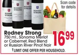 Jewel-Osco Rodney Strong 750 ml., Sonoma Merlot or Cabernet, Red Blend or Russian River Pinot Noir offer