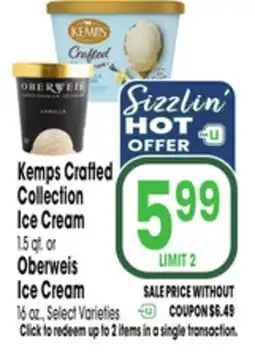 Jewel-Osco Kemps Crafted Collection Ice Cream 1.5 qt. or Oberweis Ice Cream 16 oz offer