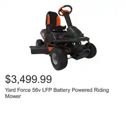 Costco Yard Force 56v LFP Battery Powered Riding Mower offer