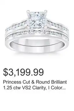 Costco Princess Cut & Round Brilliant 1.25 ctw VS2 Clarity, I Color Diamond Platinum Wedding Ring Set offer