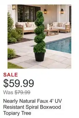 Costco Nearly Natural Faux 4' UV Resistant Spiral Boxwood Topiary Tree offer