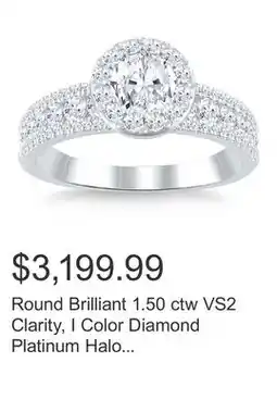Costco Round Brilliant 1.50 ctw VS2 Clarity, I Color Diamond Platinum Halo Ring offer