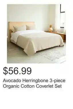 Costco Avocado Herringbone 3-piece Organic Cotton Coverlet Set offer