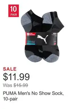 Costco PUMA Men's No Show Sock, 10-pair offer