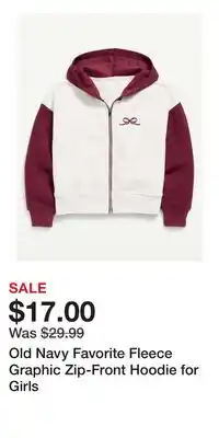 Old Navy Old Navy Favorite Fleece Graphic Zip-Front Hoodie for Girls offer