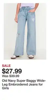 Old Navy Old Navy Super Baggy Wide-Leg Embroidered Jeans for Girls offer