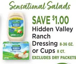 Heinen's Hidden Valley Ranch Dressing 8-36 OZ. or Cups 8 CT offer