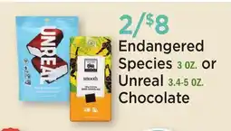 Heinen's Endangered Species 3 OZ. or Unreal 3.4-5 OZ. Chocolate offer