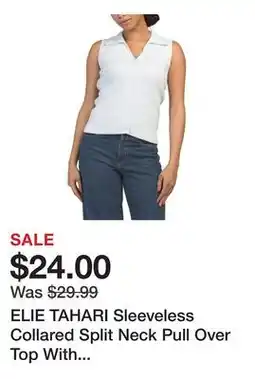 Marshalls ELIE TAHARI Sleeveless Collared Split Neck Pull Over Top With Scalloped Trim offer