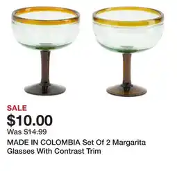 Marshalls MADE IN COLOMBIA Set Of 2 Margarita Glasses With Contrast Trim offer