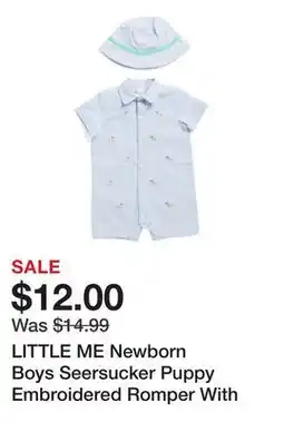 Marshalls LITTLE ME Newborn Boys Seersucker Puppy Embroidered Romper With Hat offer