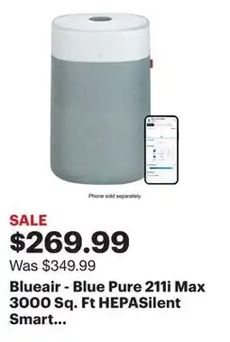 Best Buy Blueair - Blue Pure 211i Max 3000 Sq. Ft HEPASilent Smart Extra-Large Room Air Purifier - White/Gray offer