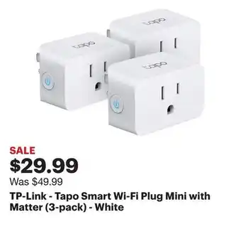 Best Buy TP-Link - Tapo Smart Wi-Fi Plug Mini with Matter (3-pack) - White offer