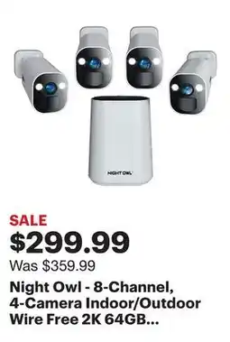 Best Buy Night Owl - 8-Channel, 4-Camera Indoor/Outdoor Wire Free 2K 64GB Security System - White offer