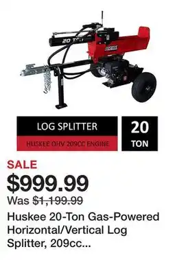 Tractor Supply Company Huskee 20-Ton Gas-Powered Horizontal/Vertical Log Splitter, 209cc Engine offer