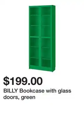 Ikea BILLY Bookcase with glass doors, green offer