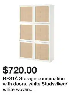 Ikea BESTĂ… Storage combination with doors, white Studsviken/white woven poplar offer