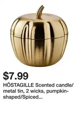Ikea HÖSTAGILLE Scented candle/metal tin, 2 wicks, pumpkin-shaped/Spiced pumpkin gold offer